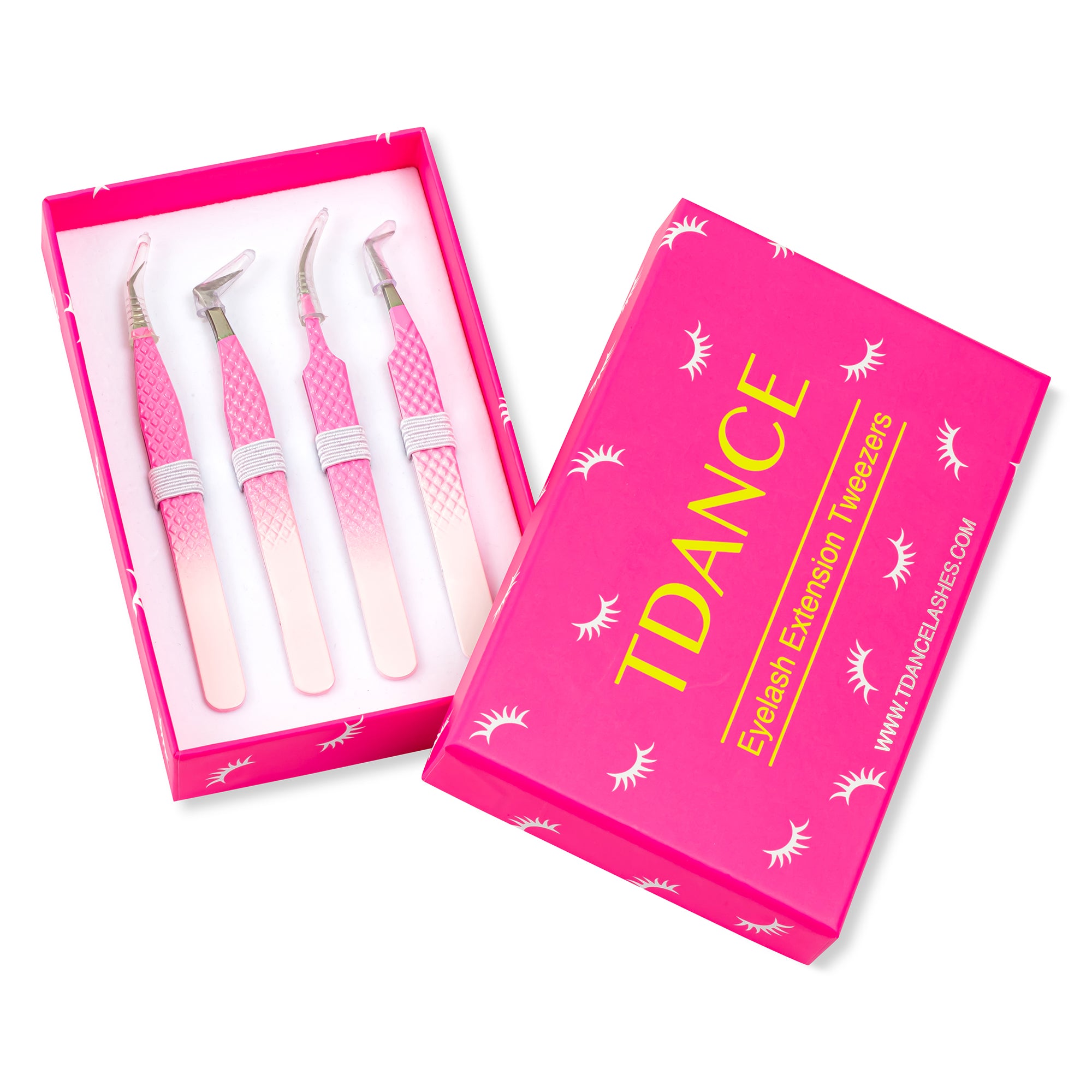 Ombre PinkWhite Professional Eyelash Extensions Tweezers Kit TDANCE